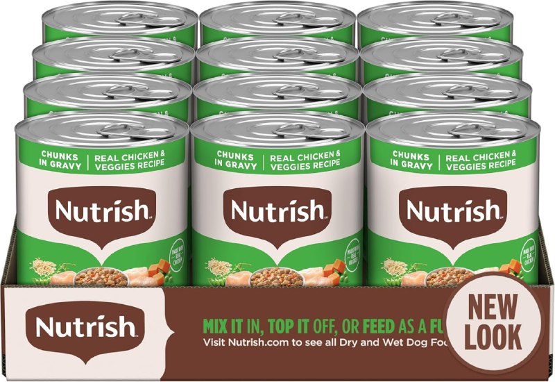 Nutrish Chicken Wet Dog Food Chunks in Gravy, 13 oz. Pack 12 (Rachael Ray)