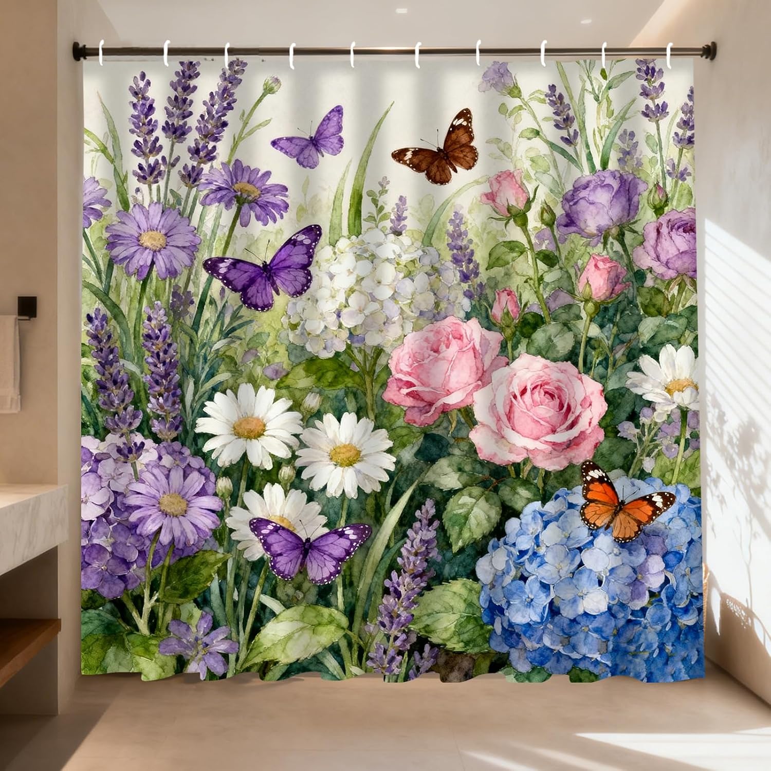 Nuxovilar Floral Butterfly 72x72 Inch Polyester Shower Curtain
