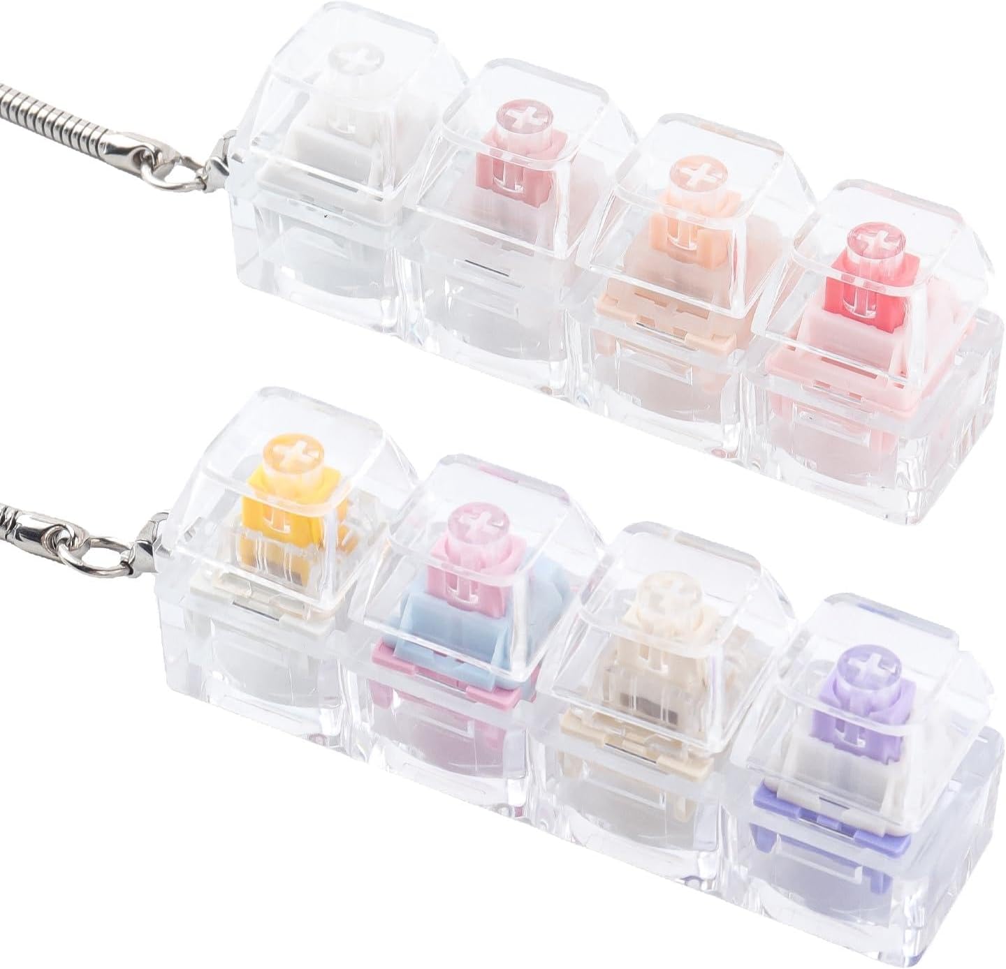 2 Pcs Keyboard Fidget Toy, Silent & Loud Keyboard Fidget Keychain 4-in-1 Keyboard Decompression Button Finger Clicker Toys, Button Stress Relief Fidget to Relief Stress