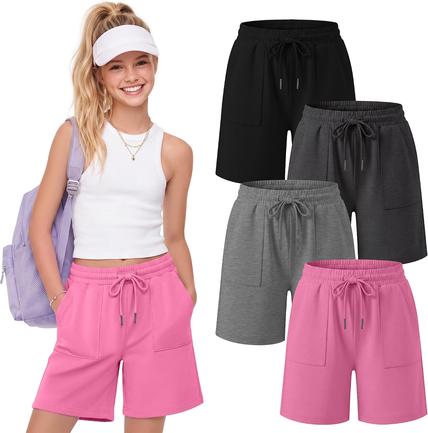 4 Pack Girls Athletic Sweat Shorts