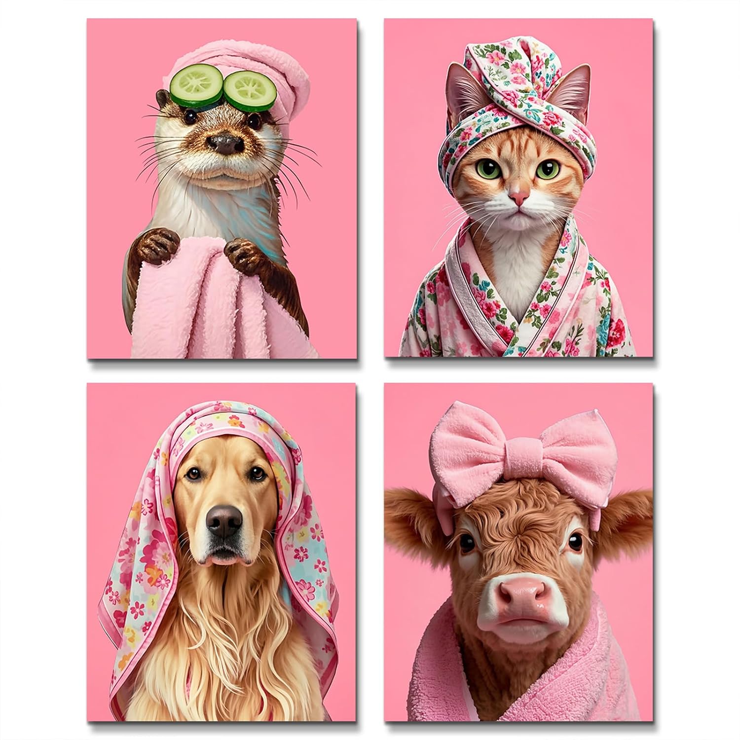 Pink Animals Bathroom Wall Art