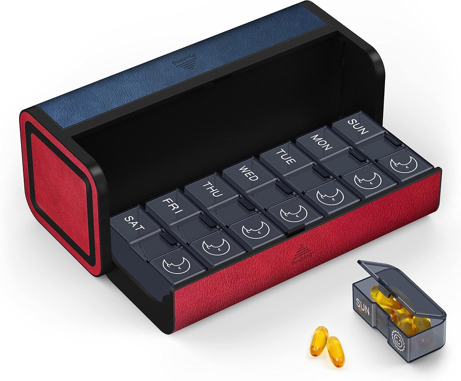 Travel Leather Pill Boxes (Red and Blue
