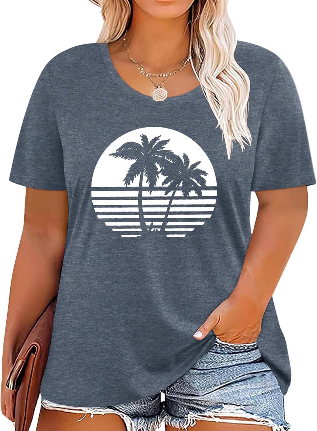 HDLTE Plus Size Beach Shirts for Women Short Sleeve Hawaiian Shirt Casual Vacation Blouses (Tender Grey, 1X)