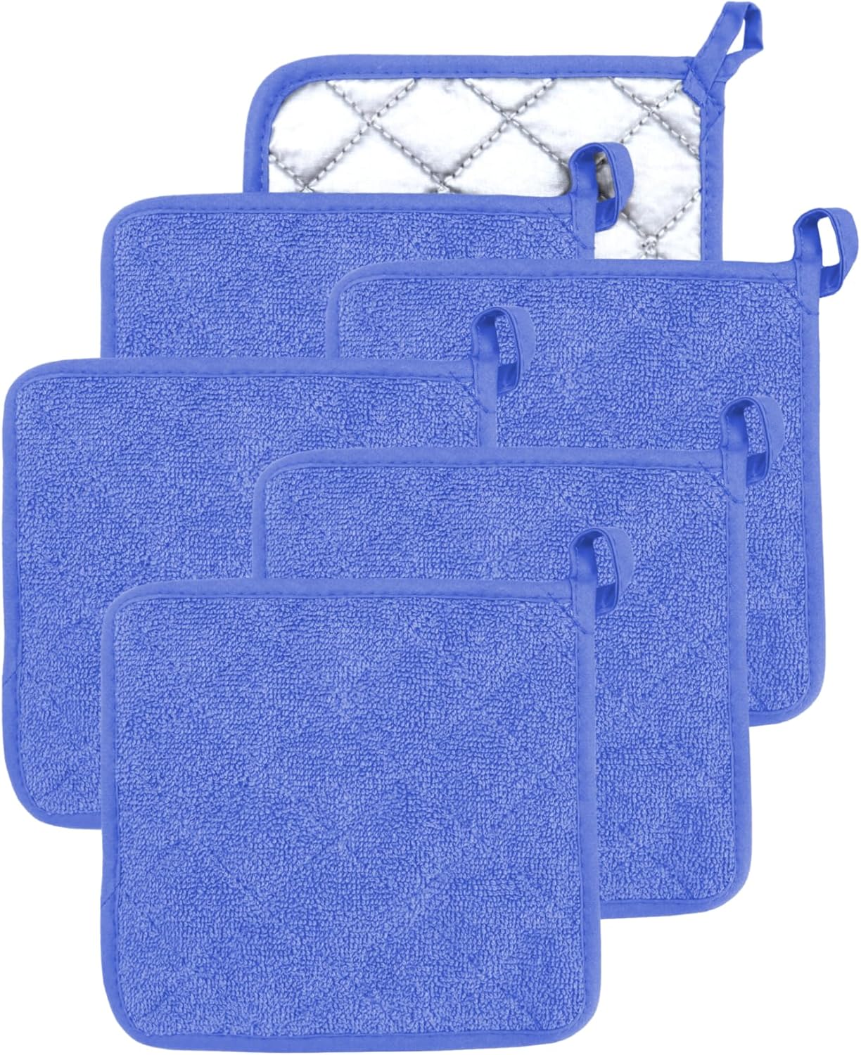 Oven Pot Holder Cotton Heat Resistant Terry Potholder Kitchen Hot Pad Oven Mitts for Cooking Square 7"x7"Set of 6 (Klein Blue, 6)