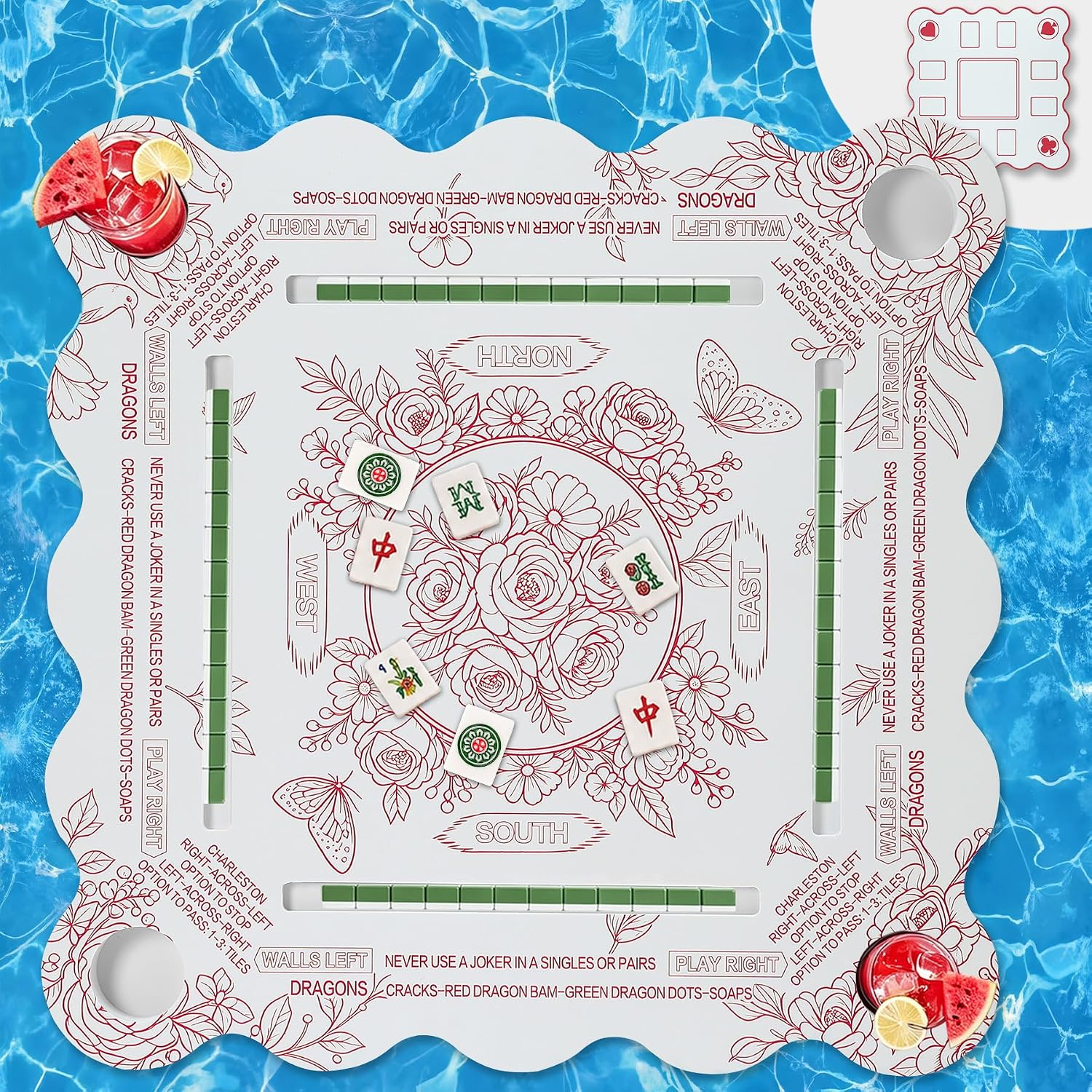 WhaSil Floating Mahjong Table for Pool, Double-Sided Water Game Tray,White
