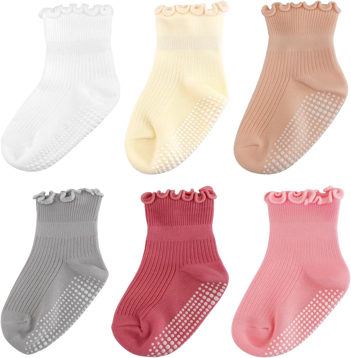 6 Pairs Toddler Ruffle Socks for Girls, Non-Slip Baby Grip Cute Frilly