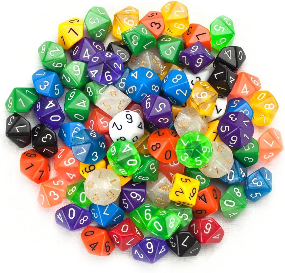 Wiz Dice Polyhedral RPG Dice from D4 to D20| Role Playing Game Dice| D&D Dice in Random Colors| D10(00) Polyhedral - 100 Pack