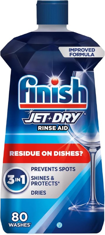 Finish Jet-Dry Dishwasher Rinse Aid, Compatible with Dishwasher Detergent, Prevents Spots & Residues, Dries, Shine & Protects, 8.45 oz, 80 Washes