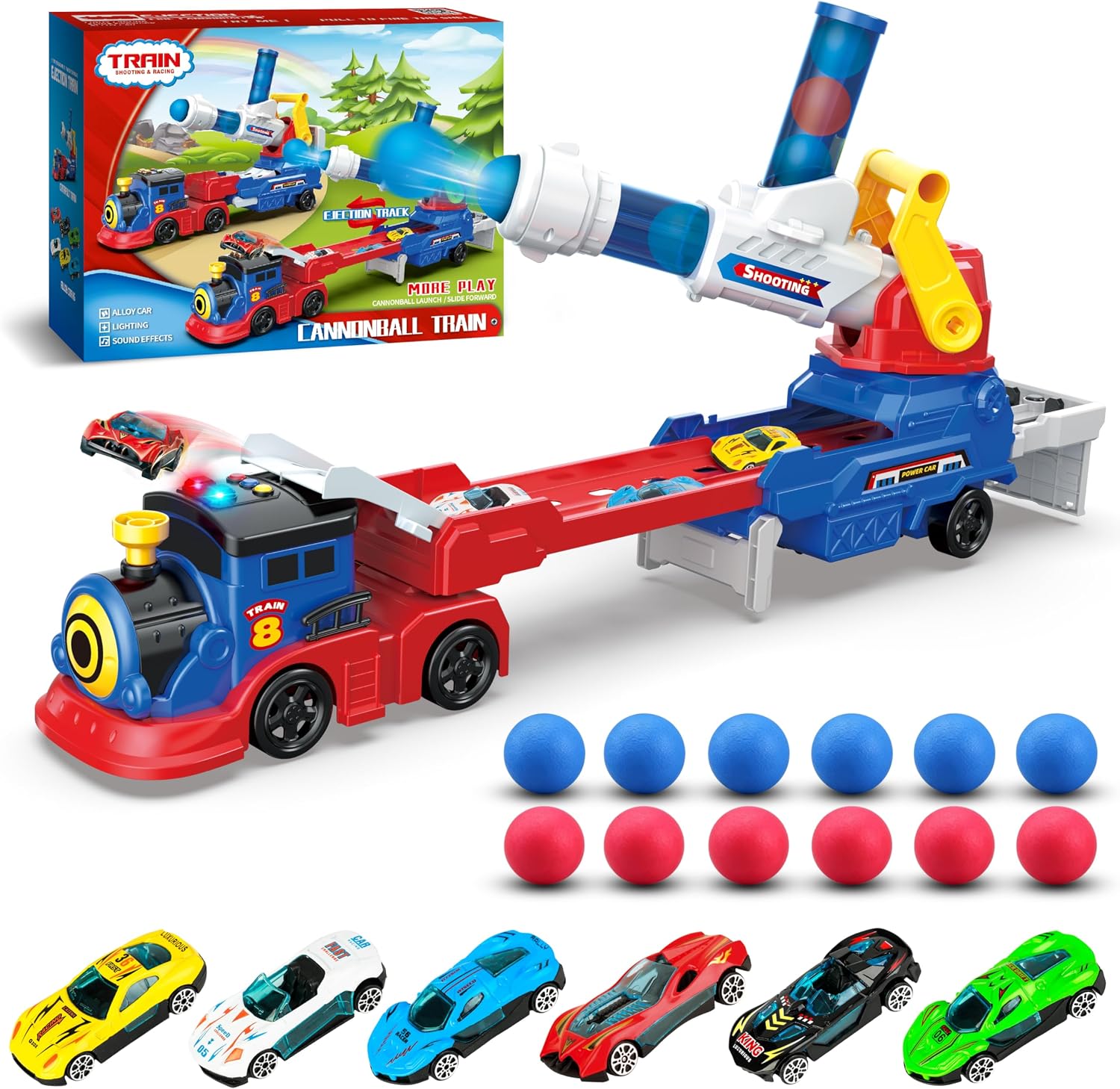 Large Train Toys with Race Cars