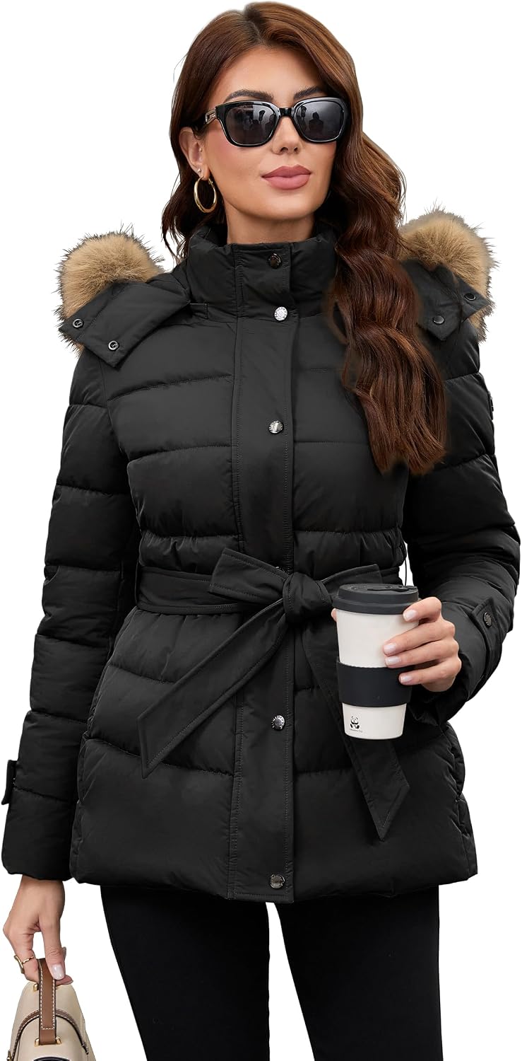 Papillon D'Or Belted Puffer Winter Coats