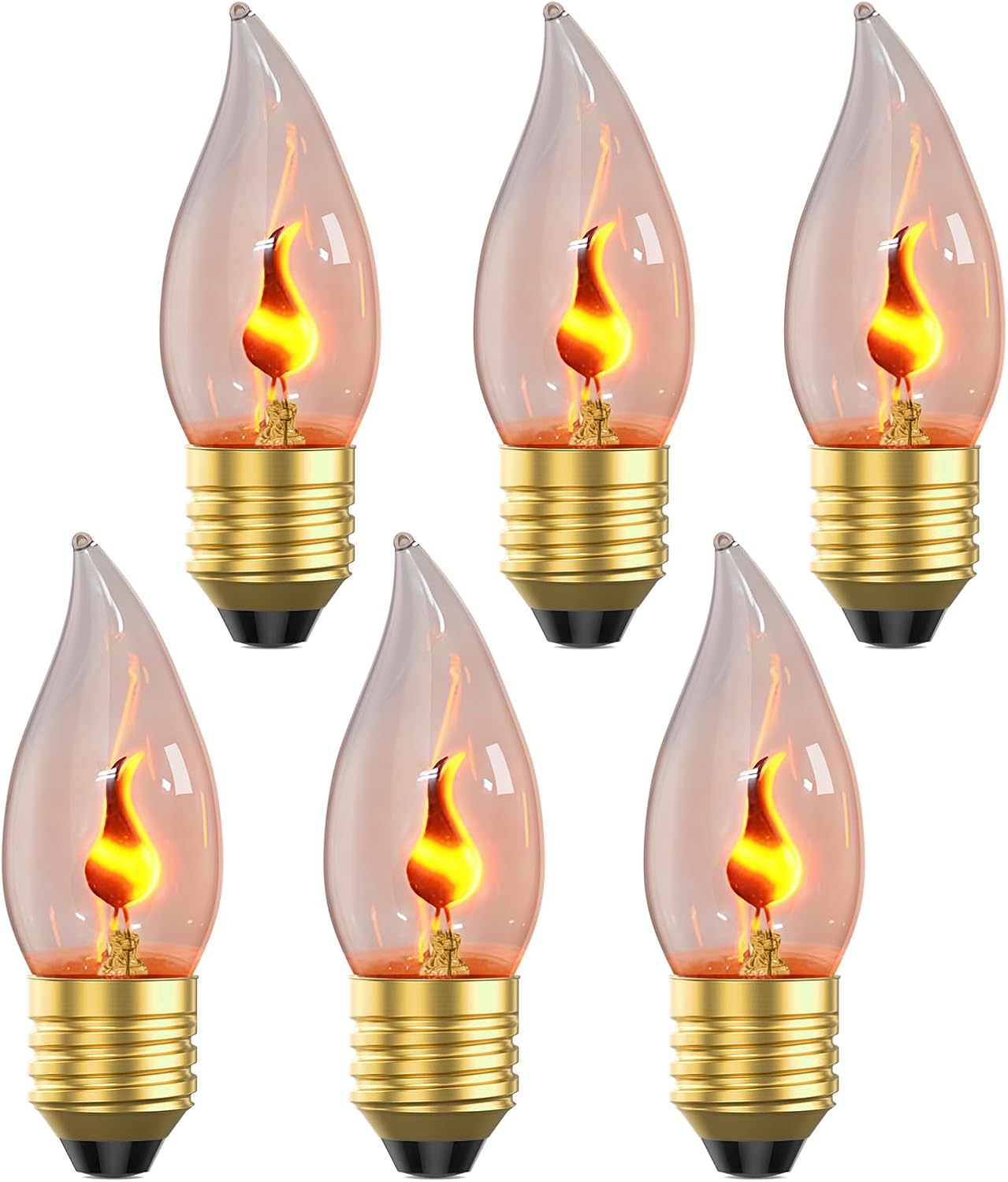 Hompavo E26 Upgraded Flame Light Bulbs, Flickering Fire Light Bulbs Flame Candle for Christmas Halloween Party Patio Porch Home Indoor & Outdoor Decor - 6 Pack