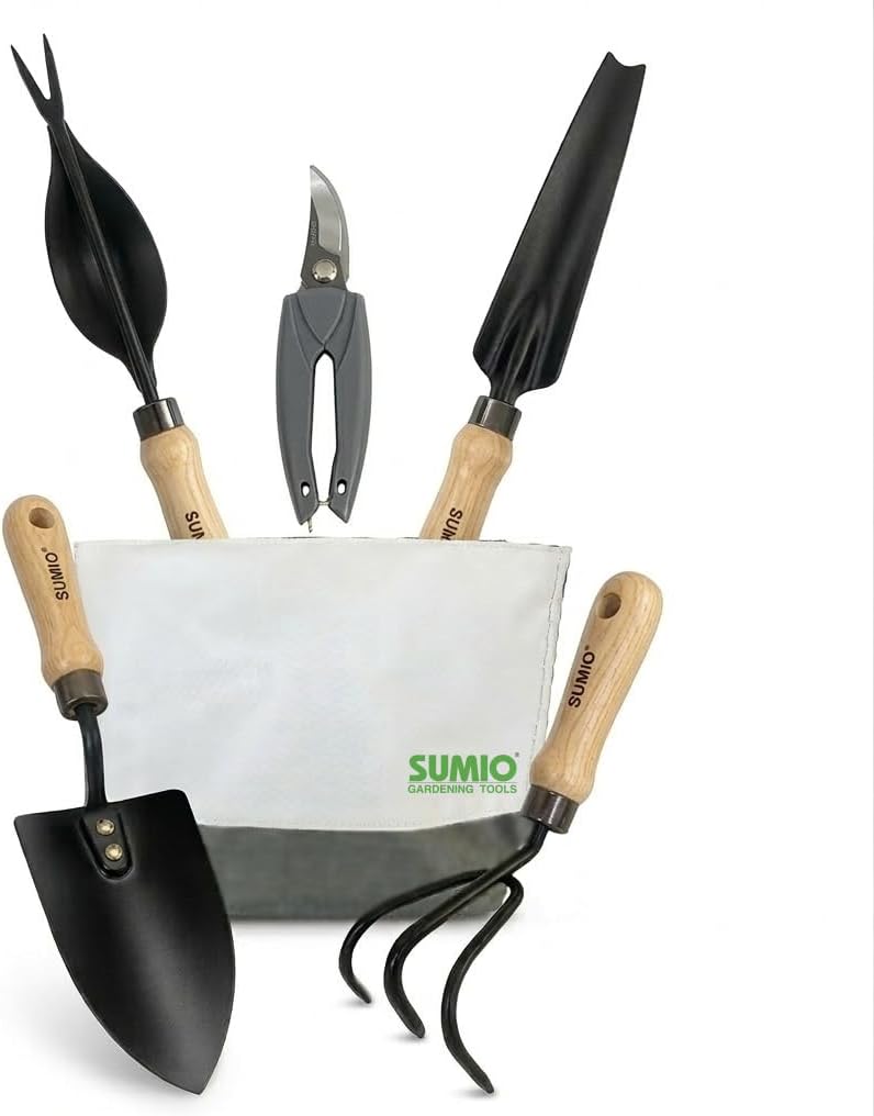 SUMIO 6PCS Gardening Tool Set with Storage Bag, Garden Hand Tools Kit with Pruner, Trowel, Transplanter, Cultivator & Weeder – Durable Gardening Gift Set for Women & Garden Lovers