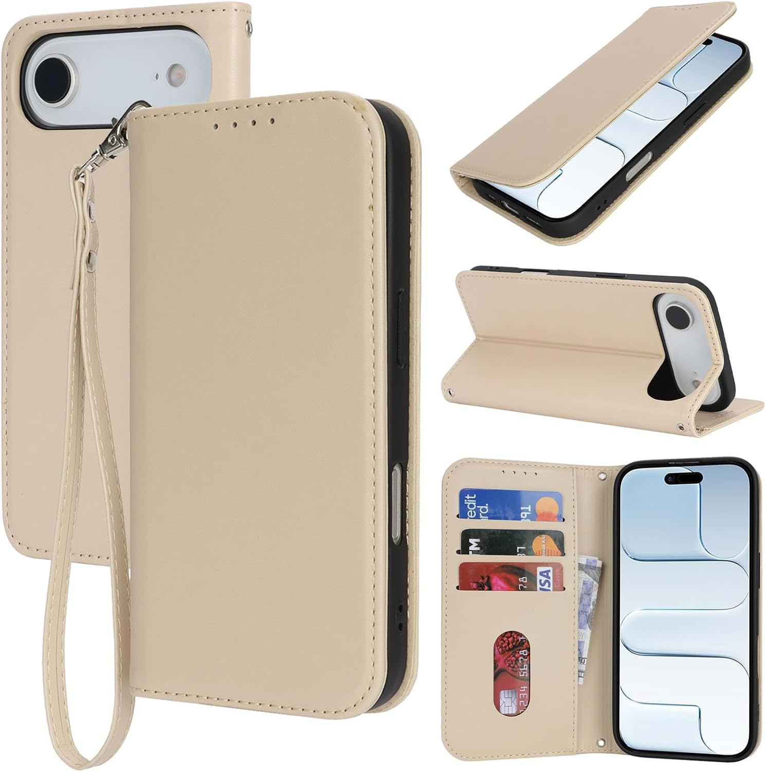 for iPhone Air 5G Phone Case Wallet with Strap,6.6",Apricot