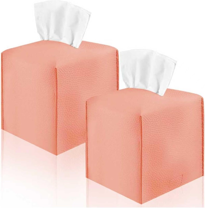 2 Pack 5"x5"x5" Square PU Leather Tissue Box Holders for Home & Office