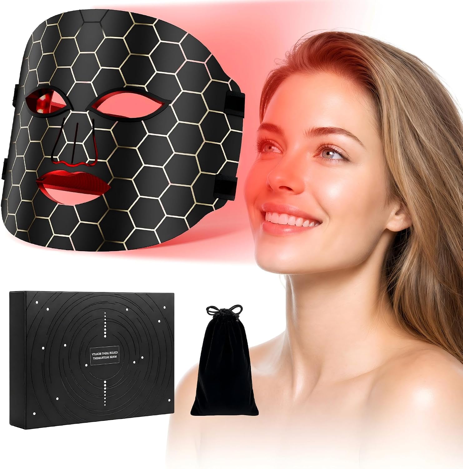 LED Face Mask with 7 Light Modes for Daily Skincare, 96 LED Chips Flexible Silicone Face Mask, Cordless Rechargeable with Timer, Home Use Skincare Device, Gift for Women