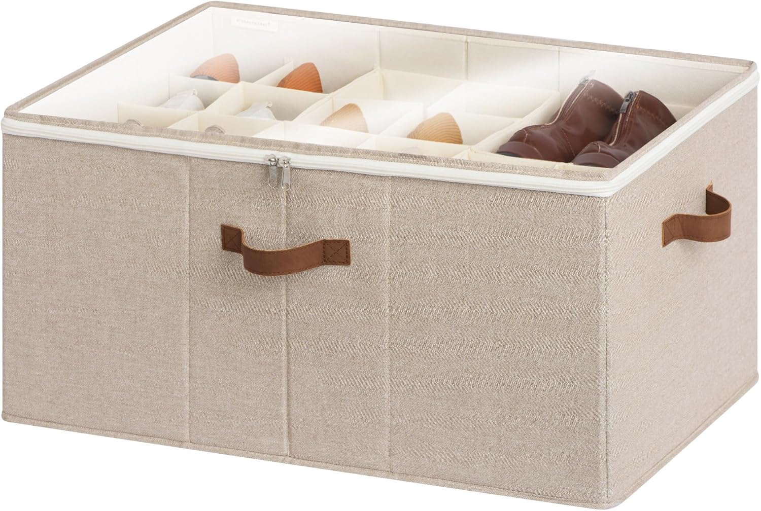 StorageWorks Shoe Organizer for Closet, Fits up to 24 Pairs, Shoe Cubby Storage Containers with Adjustable Dividers and Clear Cover, Taupe