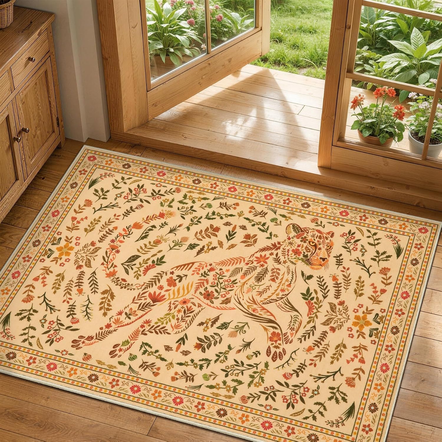2x3 Washable Boho Small Area Rug for Entryway, Floral Doormat
