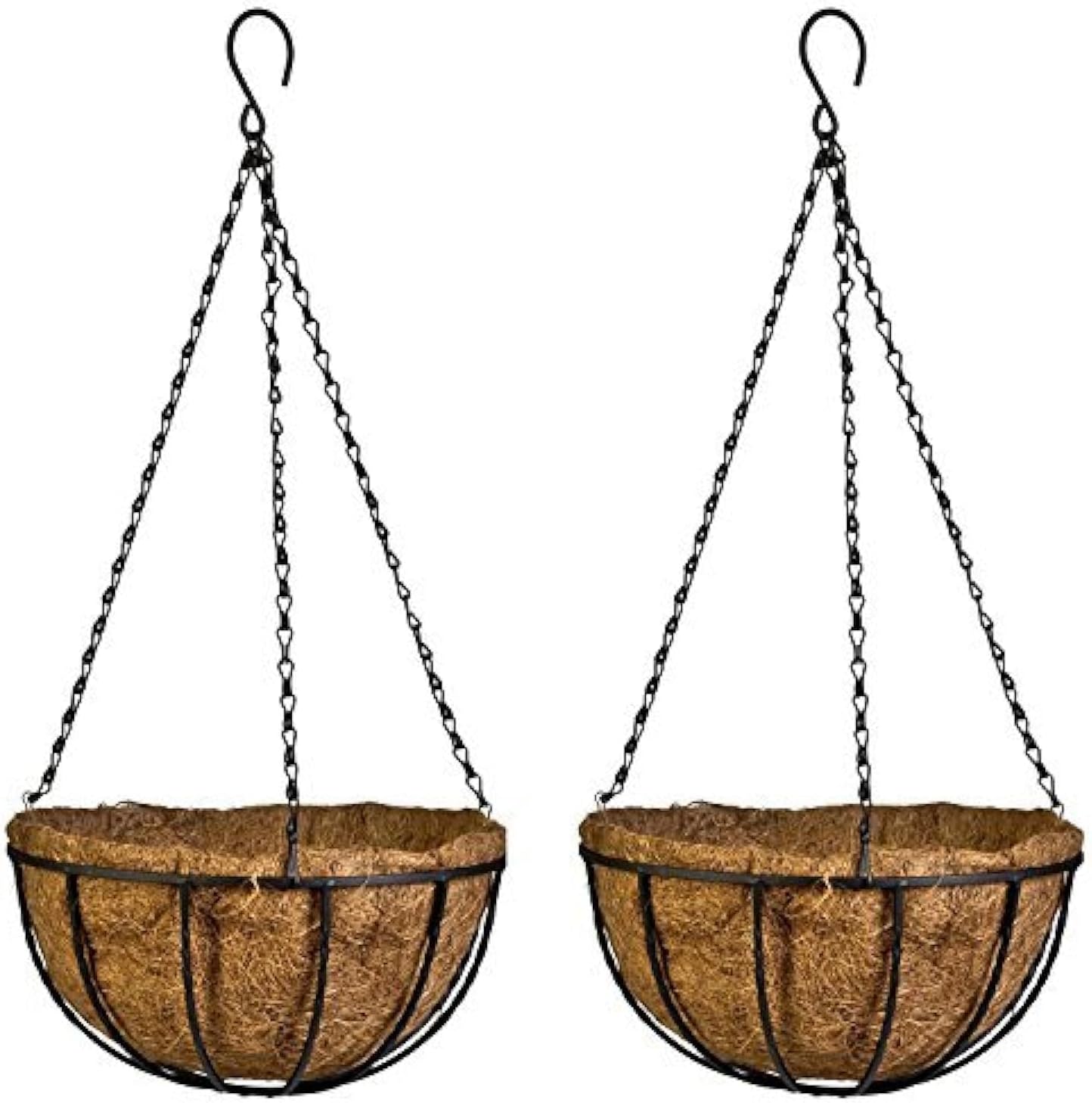 Kingbuy 12 Inch Metal Hanging Planter Basket with Coconut Liner Wire Plant Holder Watering Flower Baskets Pot Hanger Garden Decoration for Indoor Outdoor, 2 Pack 12 Inch 2 Pack