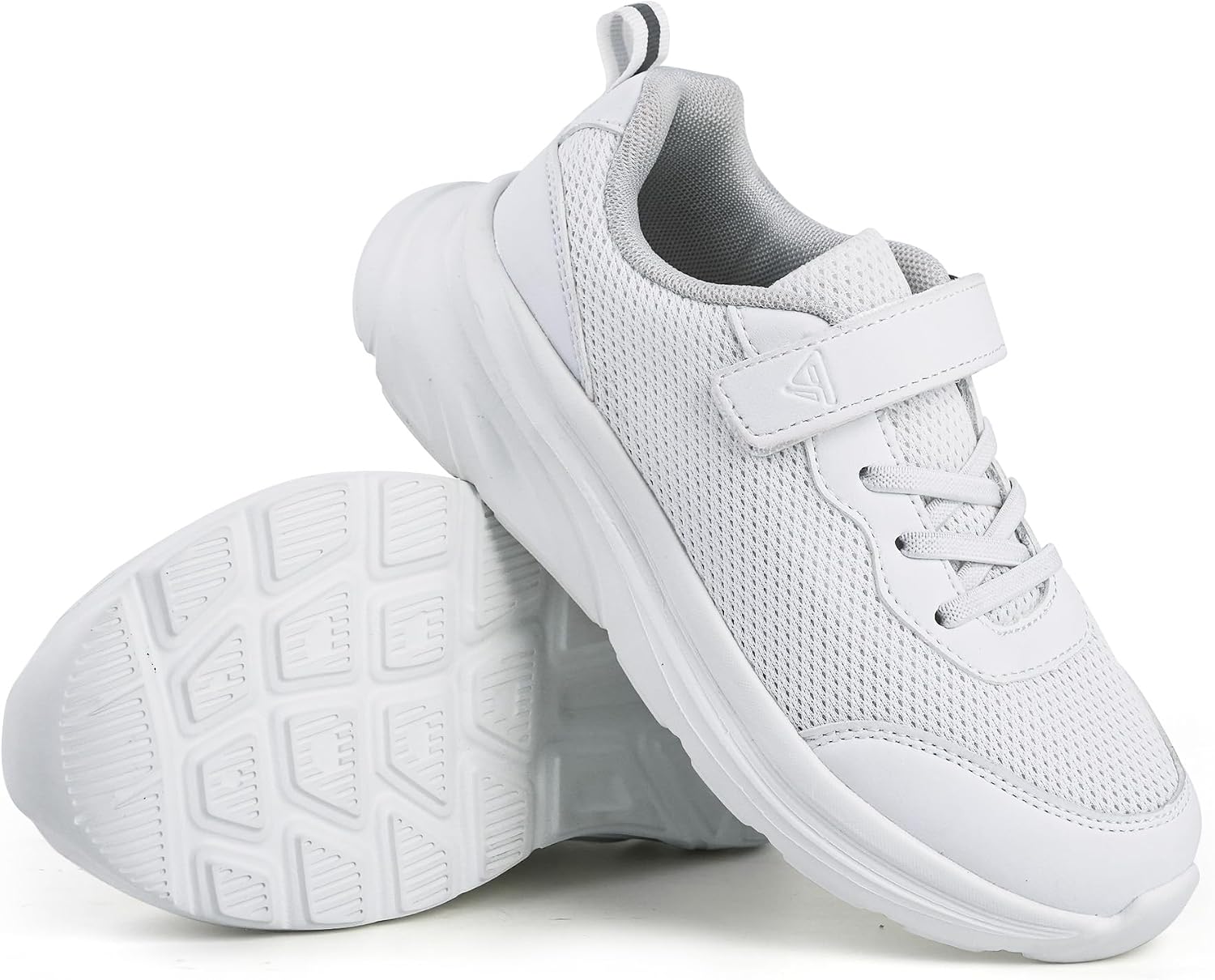 JABASIC Boys Girls Hook and Loop School Uniform Sneakers Non-Slip Breathable Kint Running Shoes (11,All White)