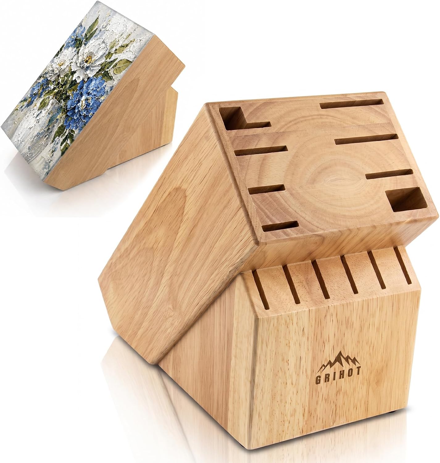 14-Slot Floral Oil Painting-Style Knife Block