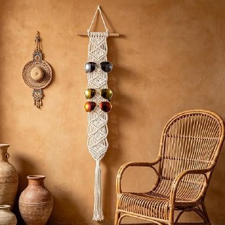 PR!CE DROP ( ) Macrame Sunglasses Holder Boho Wall Hanging Minimalist Eyewear Organizer Wall Sunglasses Display Rack for Bohemian Summer Pool Home Office Decor