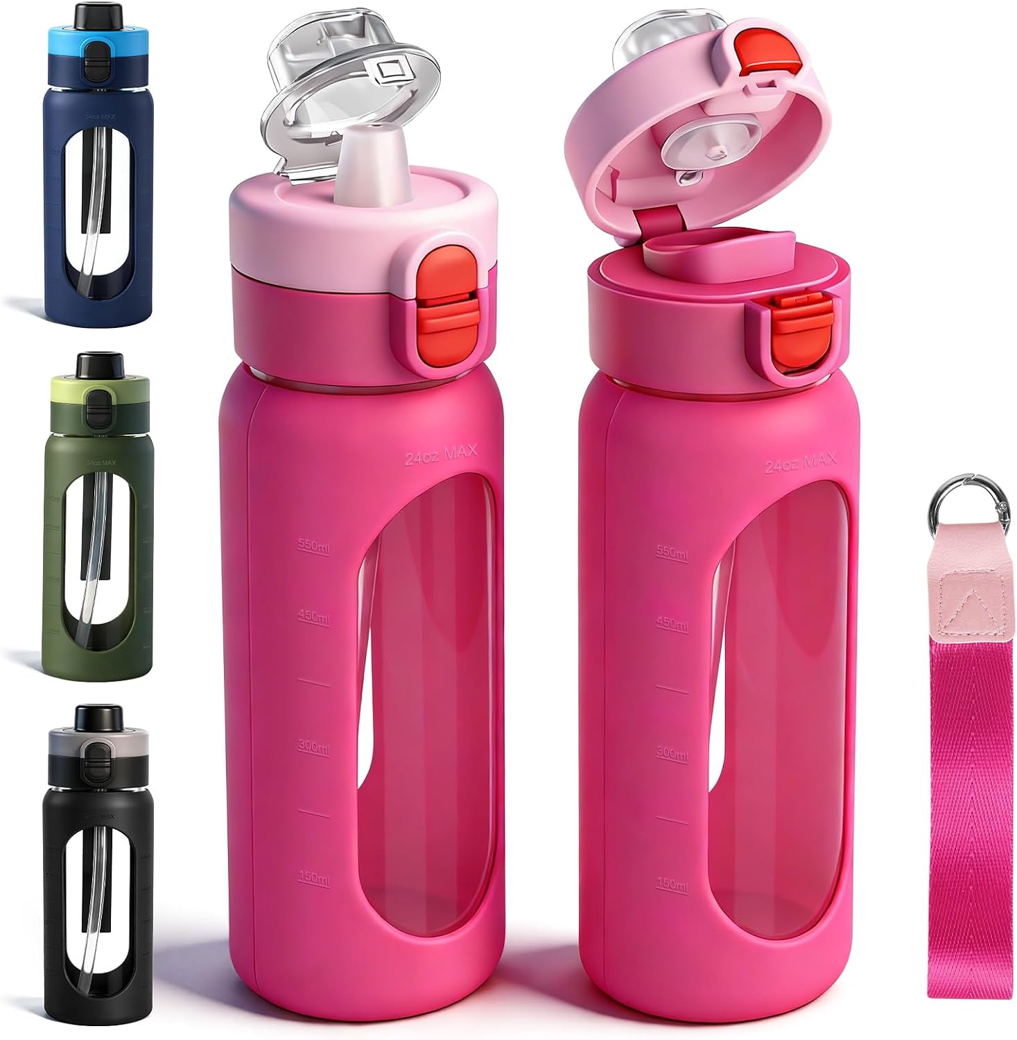 ANOTION Glass Water Bottles (Pink) | Sports & Outdoors