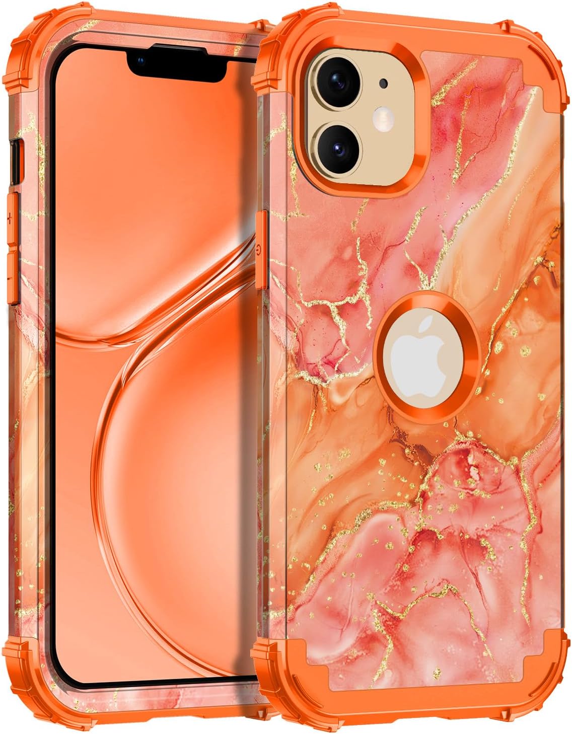 Casetego for iPhone 12 Case,iPhone 12 Pro Case,Three Layer Heavy Duty Sturdy Shockproof Full Protection Rugged Hard PC+Soft TPU Bumper Case for Apple iPhone 12/12 Pro,Orange/Gold