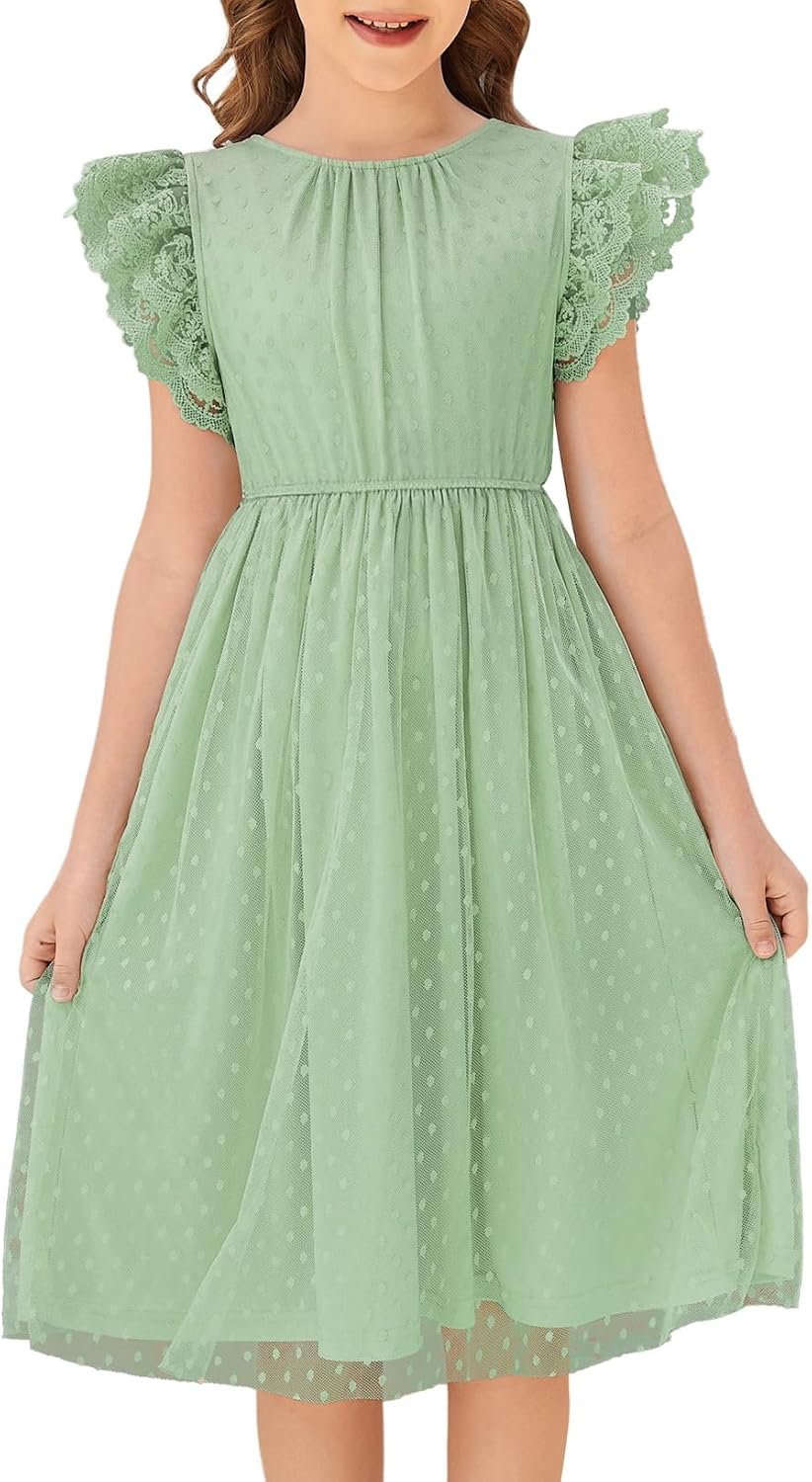 blibean Girls Summer Dress Teen Polka Dots Dual Lace Dresses Size 6-15