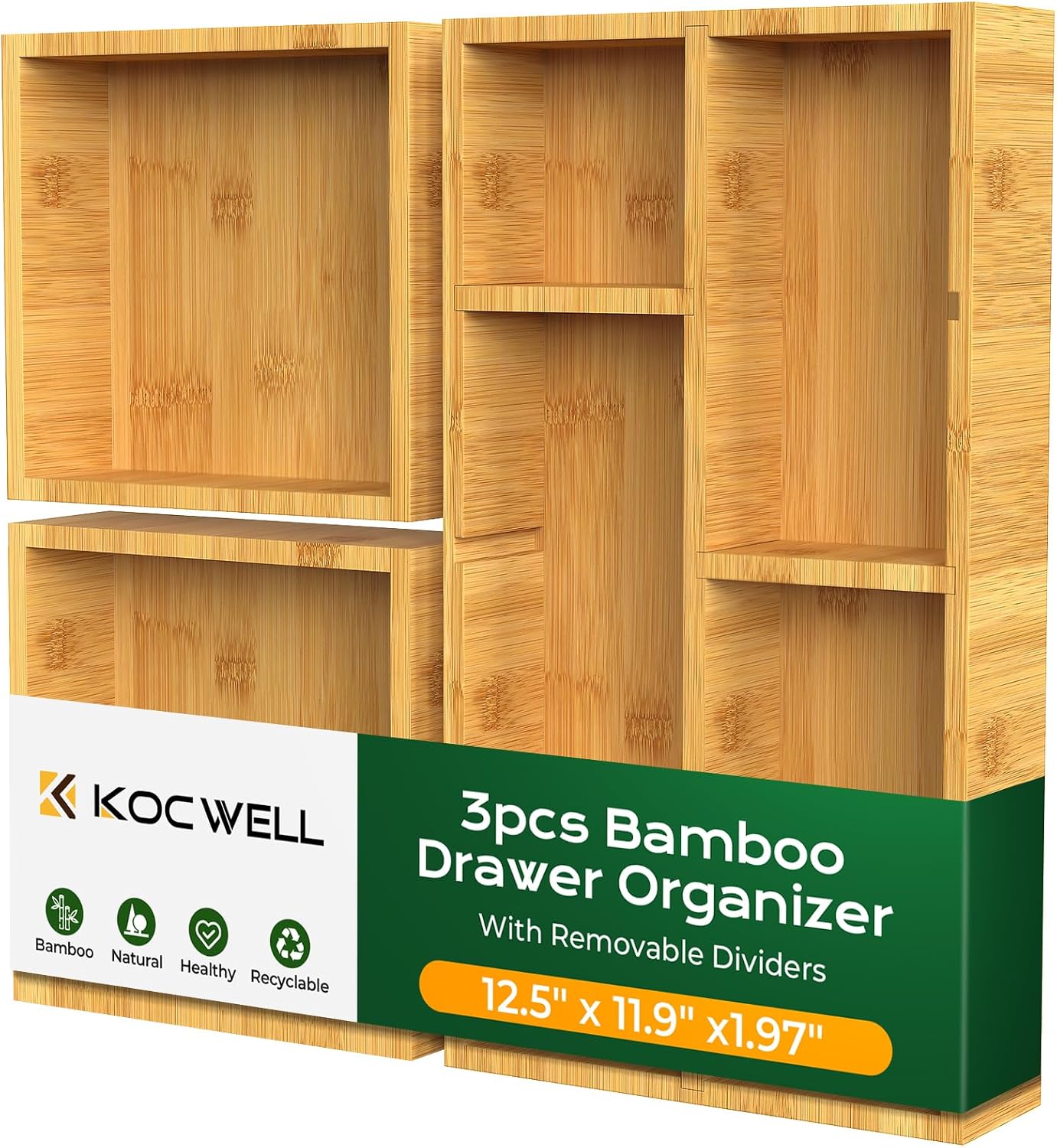 KOCWELL Bamboo Drawer Organizers