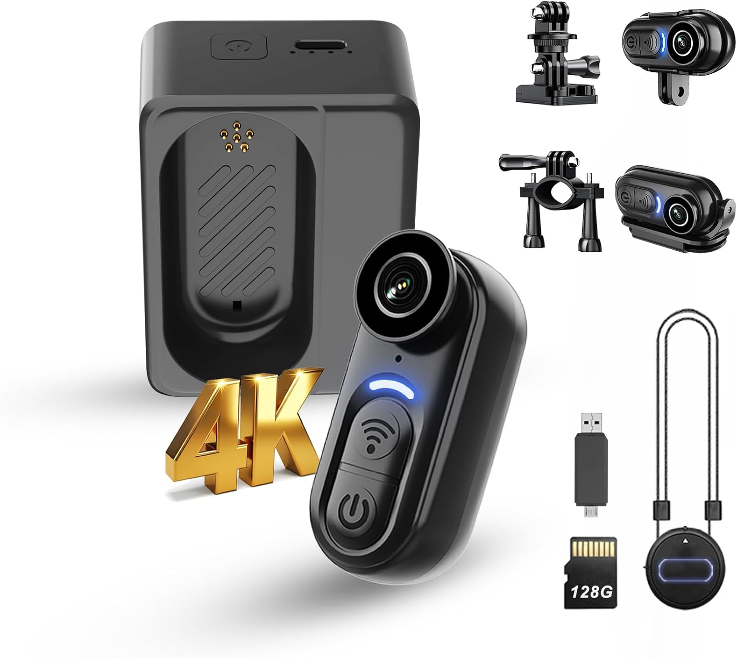 Catchallway 4K Mini Body Camera Action Cam with Audio & Video Recording -128G Thumb Size Hands Free Body Worn Cameras - Wearable Portable Camcorder for Work Travel Pet Walk Vlog(Black)