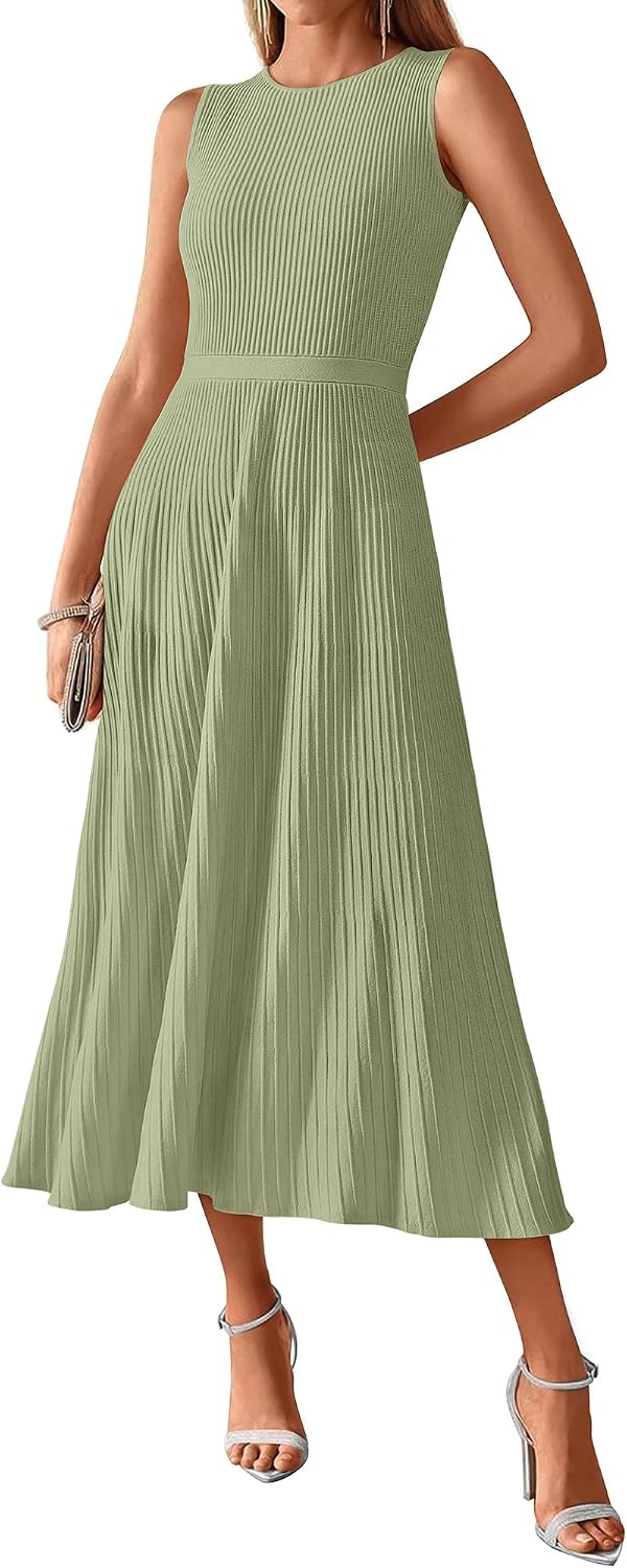 BTFBM Women Midi Bodycon Tank Dress,Mist Green,Small